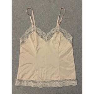 Vintage Sliperfection Lace Cami Slip Women's Medium Beige Nylon Tricot USA Made